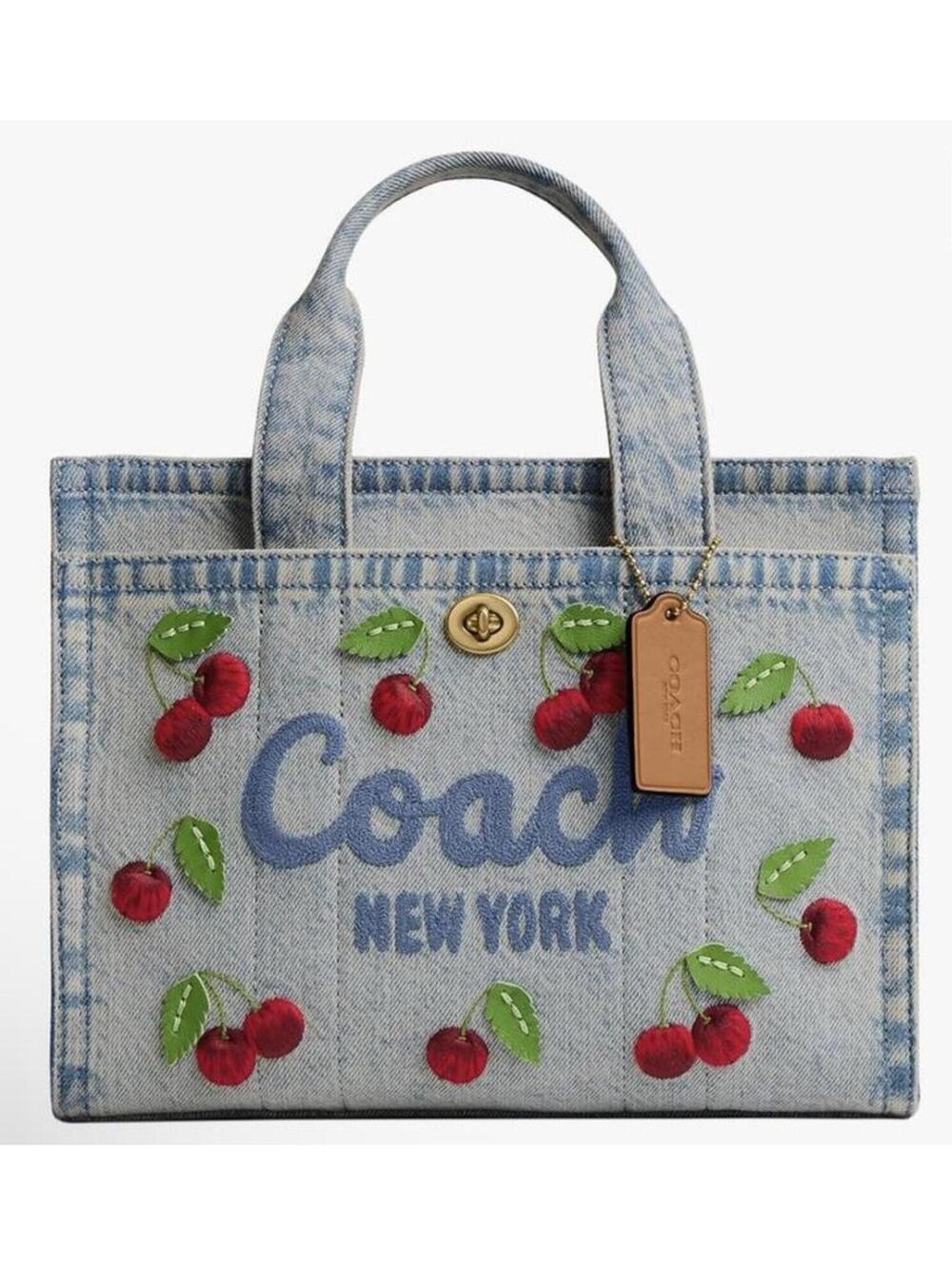 Coach Cargo Tote 26 in Denim Multi with Cherry Embroidery NWT